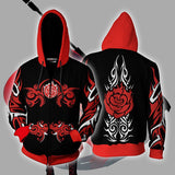 RWBY Anime Ruby Rose Crescent Red Black Cosplay Unisex 3D Printed Hoodie Sweatshirt Jacket With Zipper