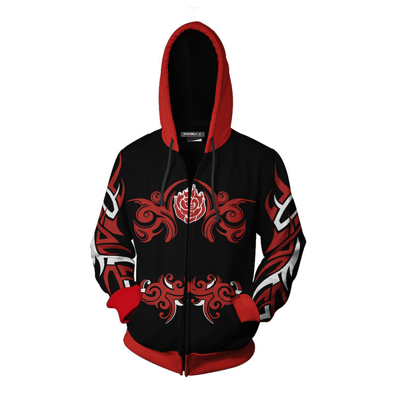 RWBY Anime Ruby Rose Crescent Red Black Cosplay Unisex 3D Printed Hoodie Sweatshirt Jacket With Zipper