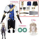 Hot Game Genshin Impact Albedo Costume Halloween Anime Cosplay Wig Glove Jewelry Green Contact Lens