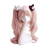 Dangan Ronpa Danganronpa Enoshima Junko Cosplay Pink Long Wavy with Ponytail Clip Heat Resistant Wigs+ Bear Hairpins