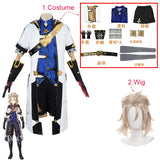 Hot Game Genshin Impact Albedo Costume Halloween Anime Cosplay Wig Glove Jewelry Green Contact Lens