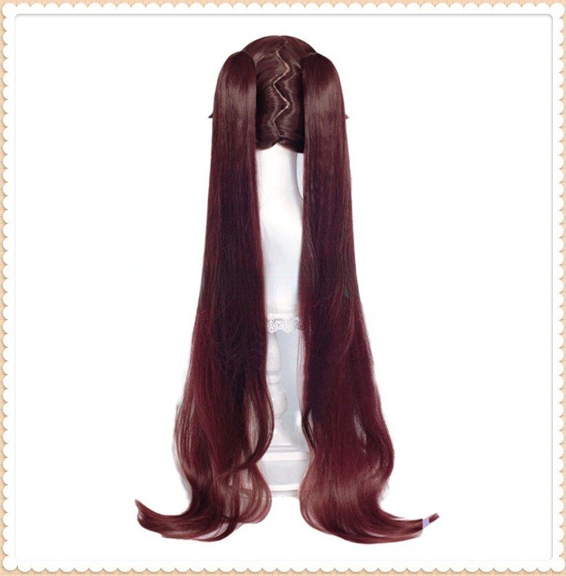 Hu Tao Cosplay Wig 43inches 110cm Long Brown With Ponytails Genshin Impact Hutao Heat Resistant Synthetic Hair Wigs + Wig Cap