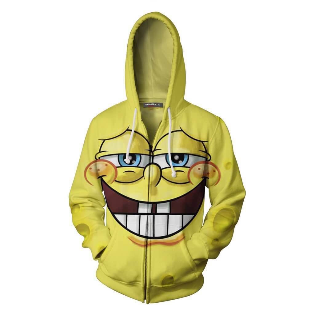 SpongeBob SquarePants Cartoon Absorbent and Yellow Unisex Adult Cosplay Zip Up 3D Print Hoodies Jacket Sweatshirt