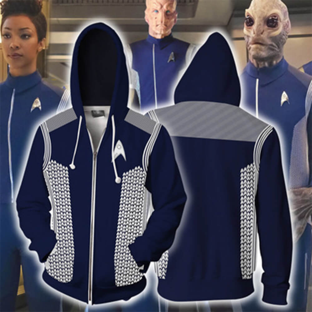 Star Trek:Discovery TV Blue White Gold Uniform Unisex Adult Cosplay Zip Up 3D Print Hoodies Jacket Sweatshirt