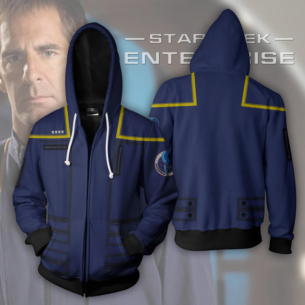 Star Trek: Enterprise TV Jonathan Archer Starfleet Officer Captain Unisex Adult Cosplay Zip Up 3D Print Hoodies Jacket Sweatshirt