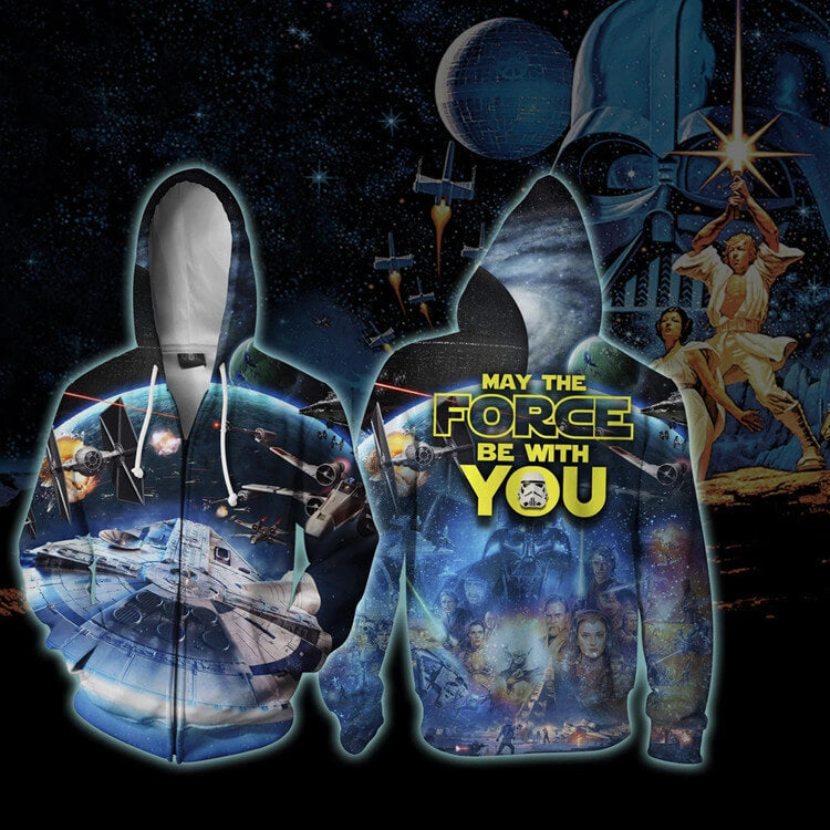 Star Wars Movie MAY THE FORCE BE WITH YOU Adult Unisex Zip Up 3D Print Hoodies Jacket Sweatshirt