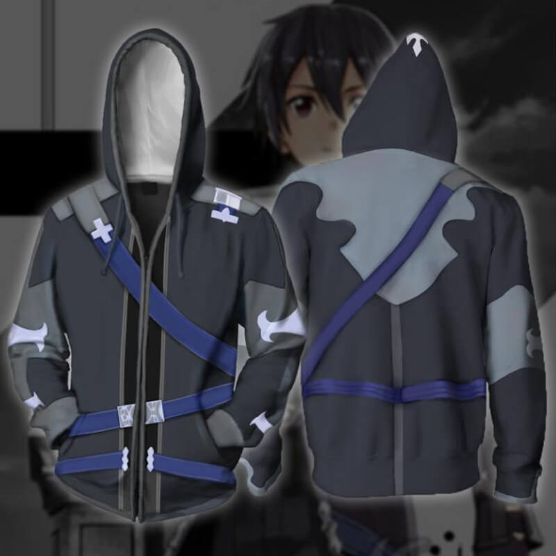 Sword Art Online SAO Anime Kirigaya Kazuto Kirito Unisex Adult Cosplay Zip Up 3D Print Hoodies Jacket Sweatshirt