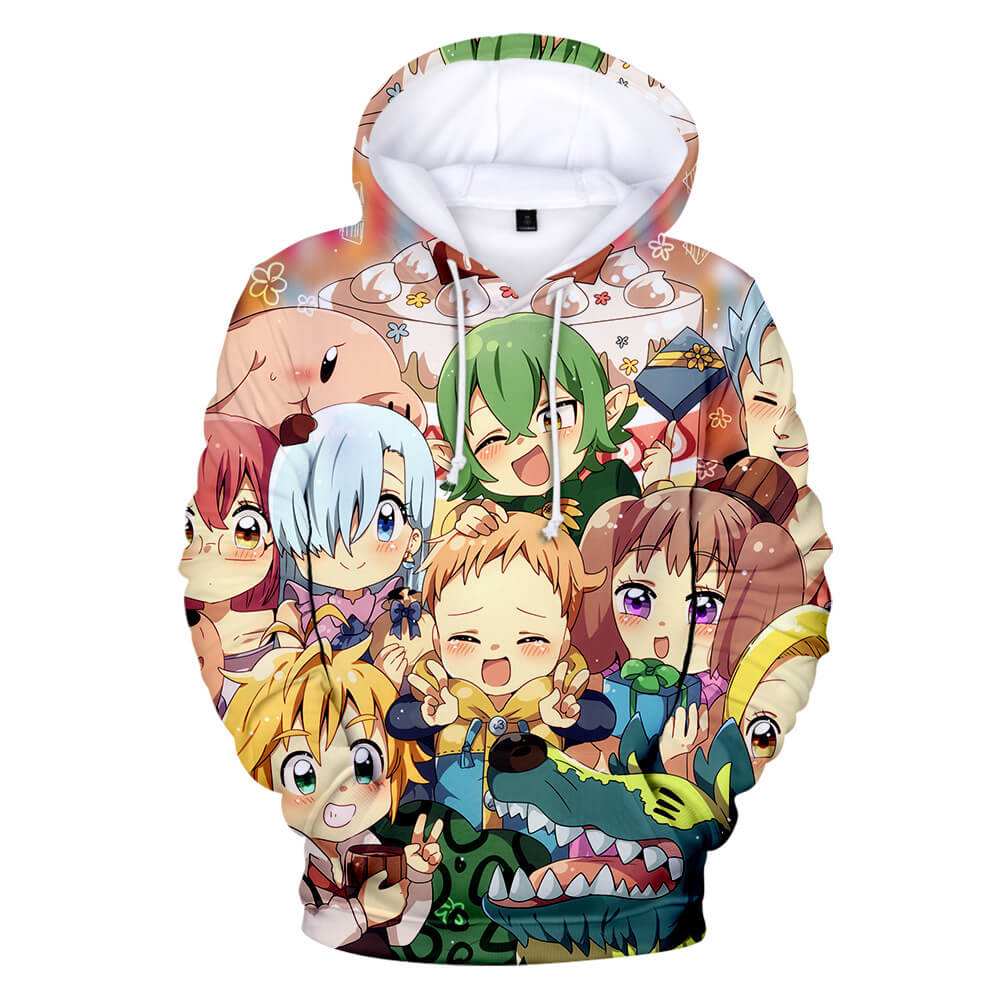 The Seven Deadly Sins Anime Cute Meliodas Elizabeth Liones Ban Unisex Adult Cosplay 3D Print Hoodie Pullover Sweatshirt