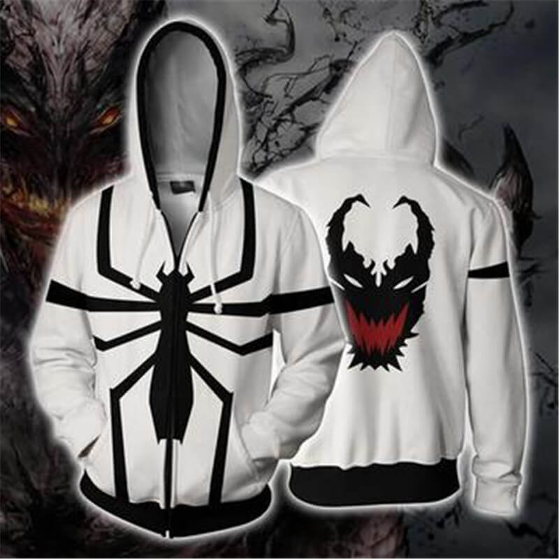 Venom Spider Movie Brock Eddie White Unisex Adult Cosplay Zip Up 3D Print Hoodies Jacket Sweatshirt