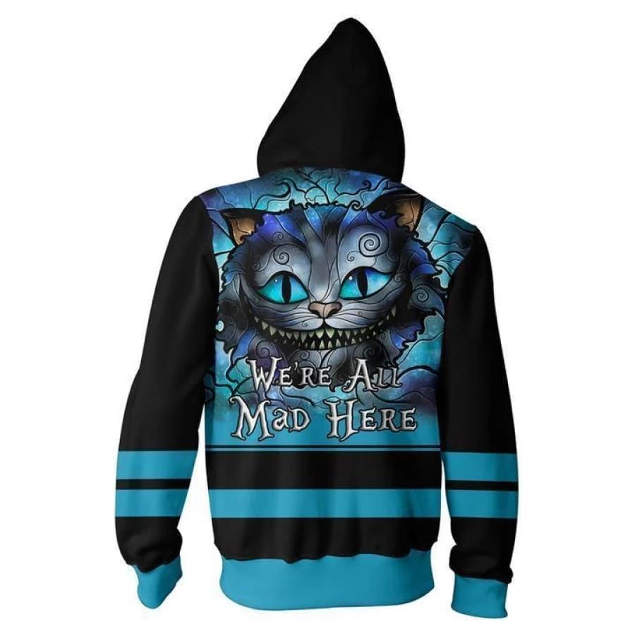 Alice In Wonderland Movie Cheshire Cat We're All Mad Here Unisex Adult Cosplay Zip Up 3D Print Hoodies Jacket Sweatshirt