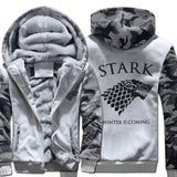 Mens Hoodie Game of Thrones House Stark Wolf Fleece Thick Zip-Up Sweatshirt Gray Navy